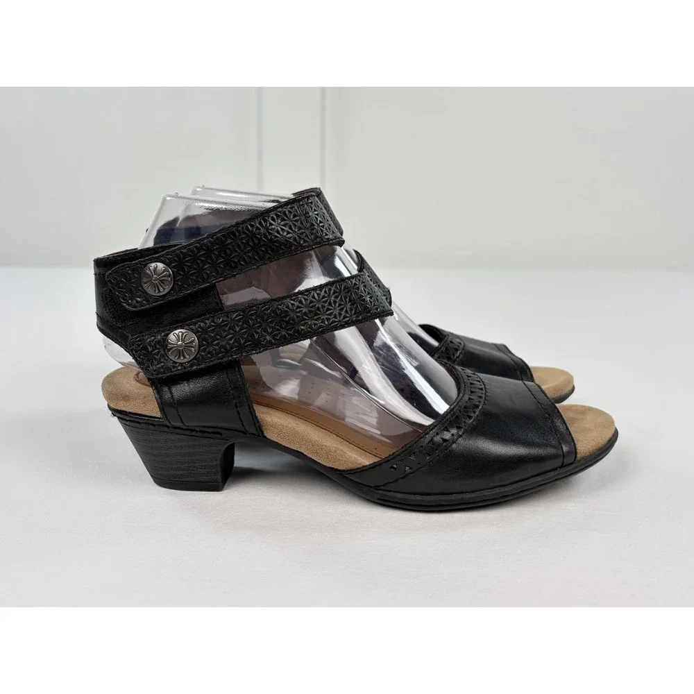 Cobb Hill Abbott Black Leather 2 Piece Cuff Comfort Sandal Heels Women's 7.5 M